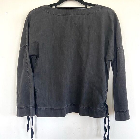 Madewell Chambray Bell Sleeve Side Tie V Neck Washed Black XS - Picture 2 of 5